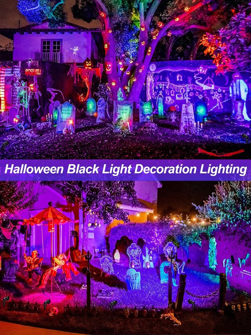DOREIO Halloween Spotlight 15W LED Black Lights Landscape Lighting Waterproof Outdoor Blacklight with US Plug for Glow Dance Party,Stage Lighting,Body Paint,Fluorescent Poster, Neon Glow(2 Pack) - Image 3